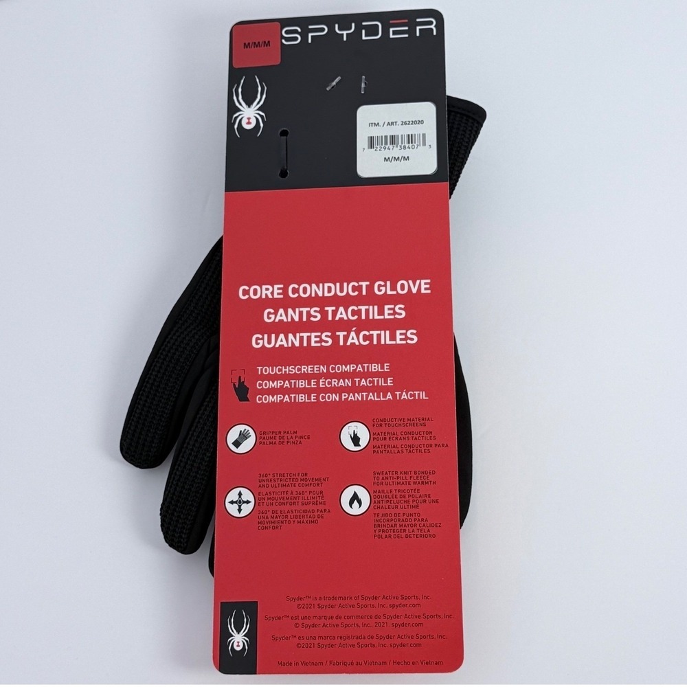 NWT Lot 2 PR Spyder Core Conduct Men's Gloves Sz M Touchscreen Compatible Black - Picture 8 of 16